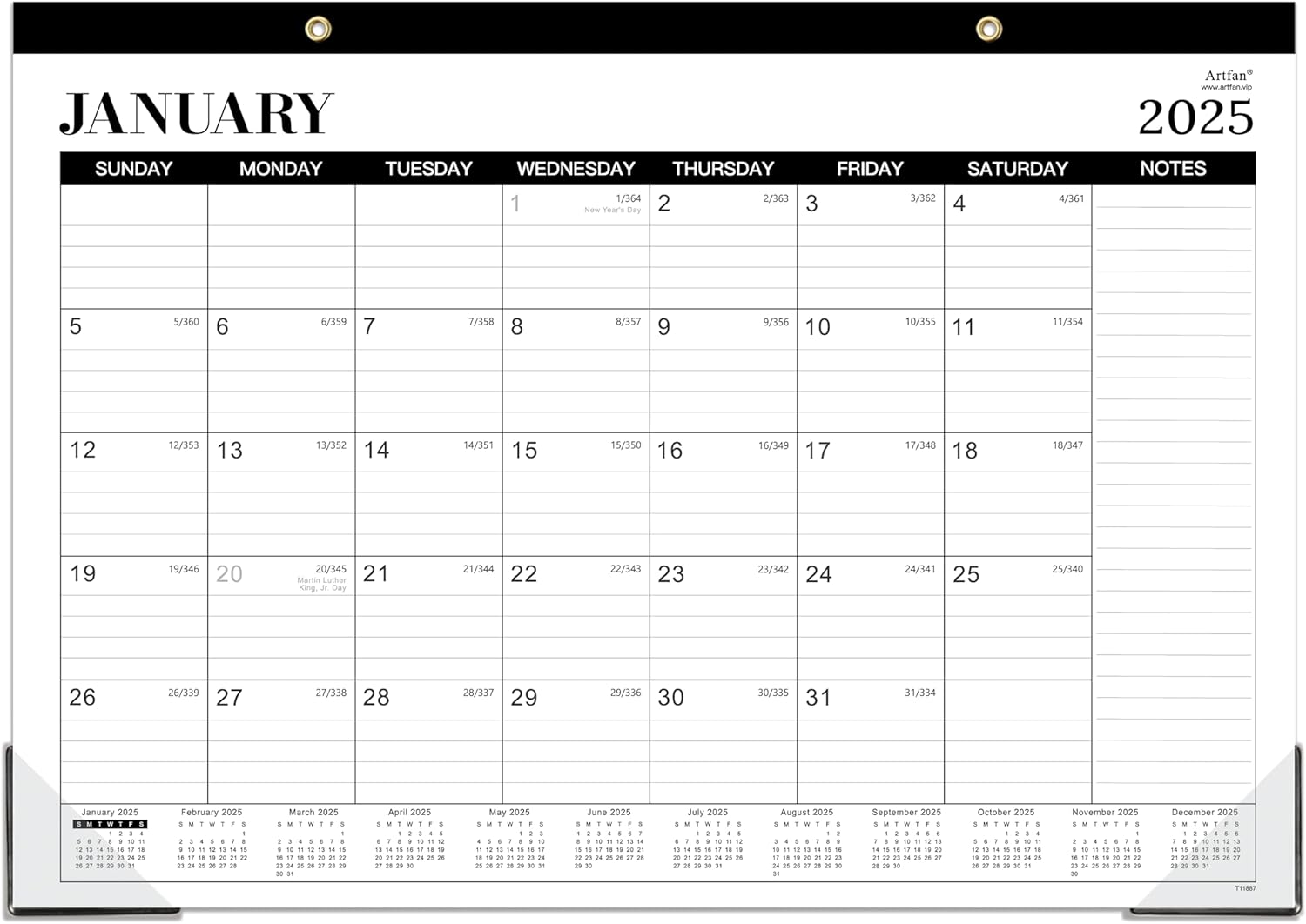 2025-2026 Desk Calendar - Desk Calendar 2025-2026, Jul.2025 - Dec.2026, 18 Monthly Desk/Wall Calendar 2-in-1,16.8" x 12", Thick Paper with Corner Protectors, Large Ruled Blocks - Classic Black
