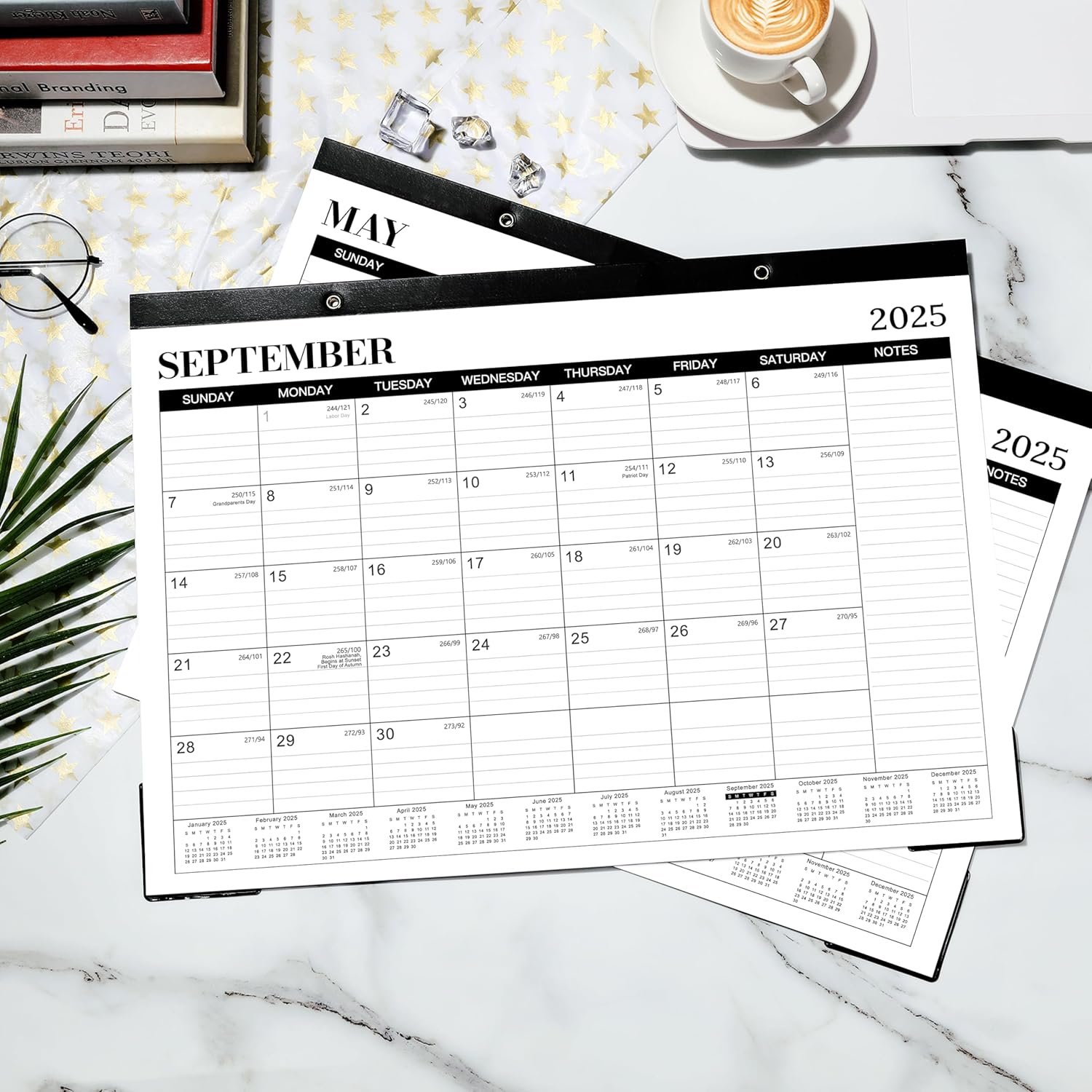 2025-2026 Desk Calendar - Desk Calendar 2025-2026, Jul.2025 - Dec.2026, 18 Monthly Desk/Wall Calendar 2-in-1,16.8" x 12", Thick Paper with Corner Protectors, Large Ruled Blocks - Classic Black - Image 2