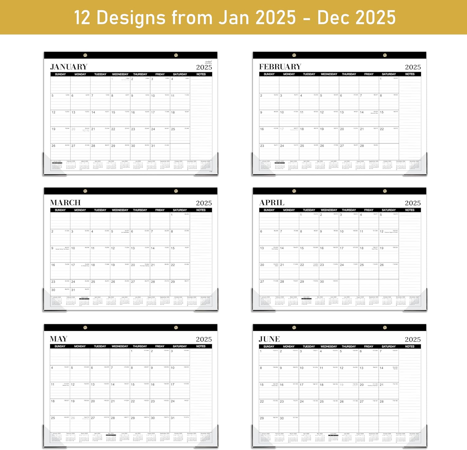 2025-2026 Desk Calendar - Desk Calendar 2025-2026, Jul.2025 - Dec.2026, 18 Monthly Desk/Wall Calendar 2-in-1,16.8" x 12", Thick Paper with Corner Protectors, Large Ruled Blocks - Classic Black - Image 3
