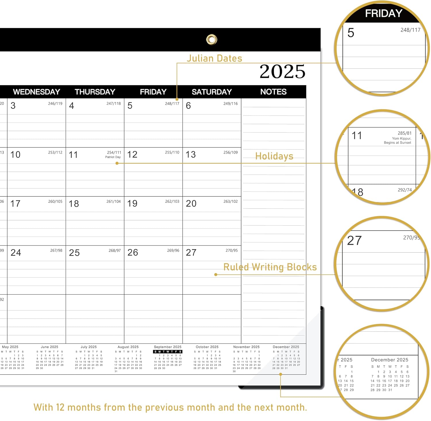 2025-2026 Desk Calendar - Desk Calendar 2025-2026, Jul.2025 - Dec.2026, 18 Monthly Desk/Wall Calendar 2-in-1,16.8" x 12", Thick Paper with Corner Protectors, Large Ruled Blocks - Classic Black - Image 5