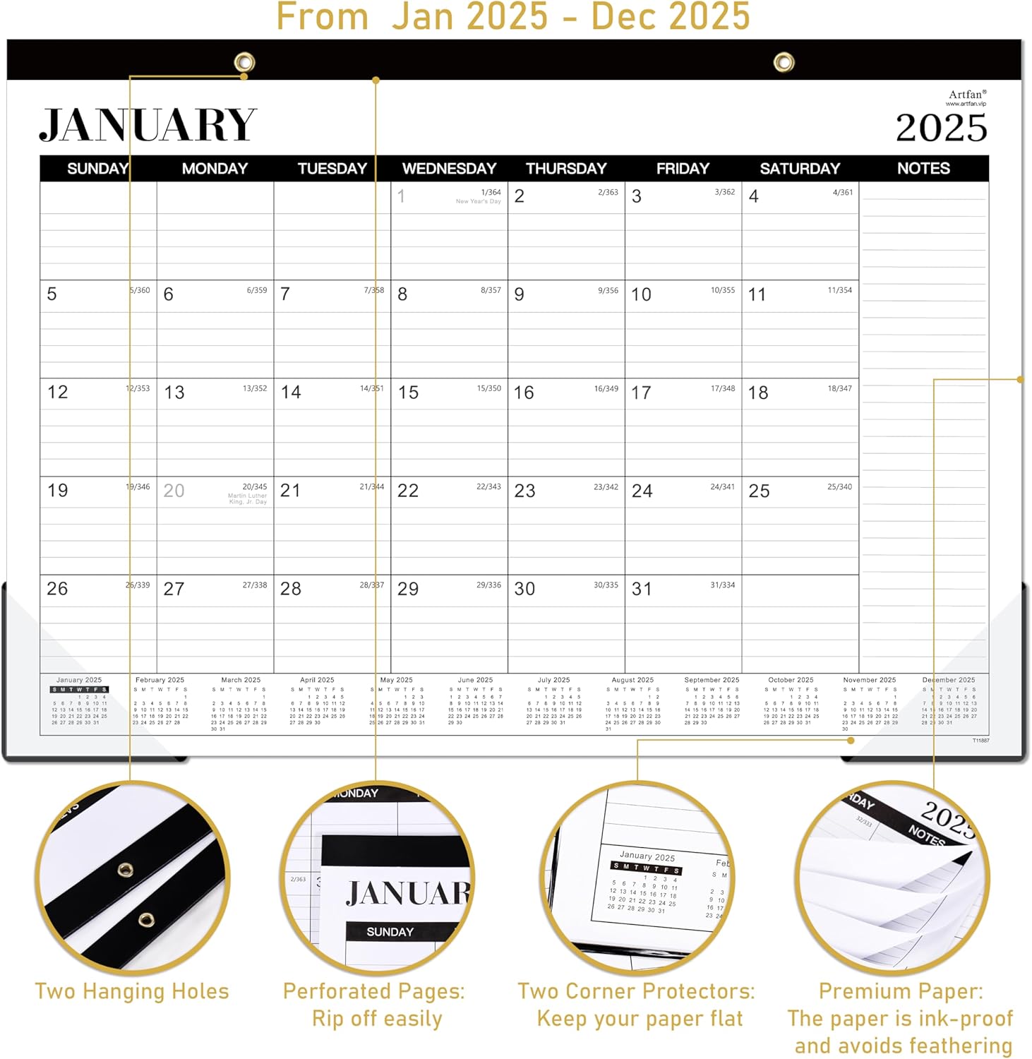 2025-2026 Desk Calendar - Desk Calendar 2025-2026, Jul.2025 - Dec.2026, 18 Monthly Desk/Wall Calendar 2-in-1,16.8" x 12", Thick Paper with Corner Protectors, Large Ruled Blocks - Classic Black - Image 6