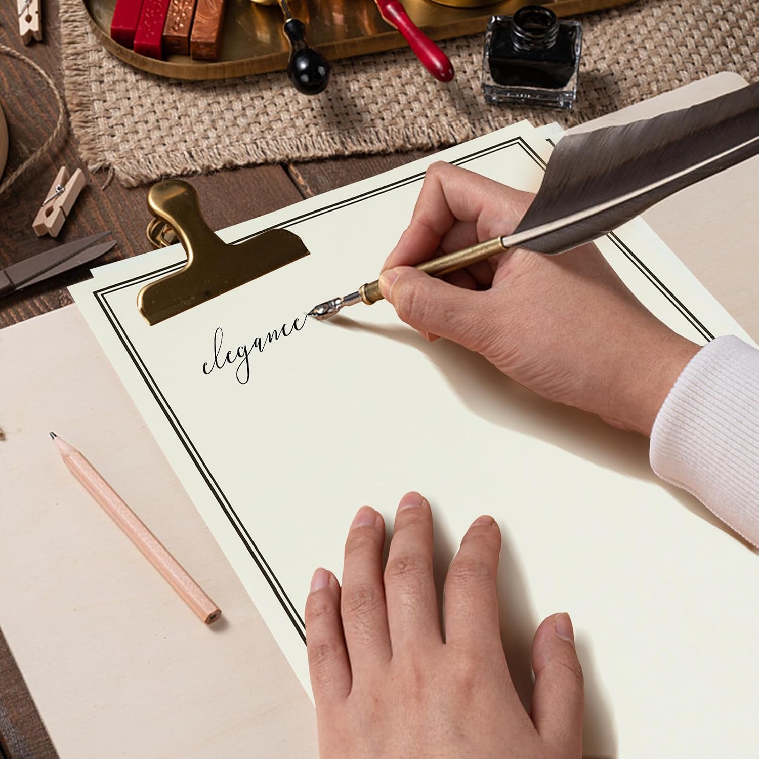 72 Pieces Stationery Set with Envelopes (48 Paper Sheets + 24 Envelopes) for Letter Writing, Black Border Design Stationery Paper Sheets and Envelopes - Image 2