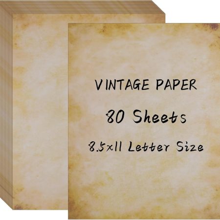 80 Sheets Vintage Paper, 8.5" x 11" Antique Stationary Paper for Writing, Letter Size Printer Paper, Double-sided Aged Parchment Paper for Printing, Decorative Old Look Paper for Invites Resume