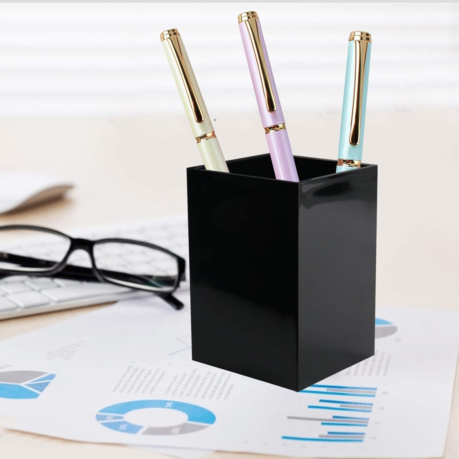 Acrylic Pen Holder for Desk, Black Pencil Organizer, Makeup Brush Holder Cup Storage Office Desktop Stationery Organizer - Image 4