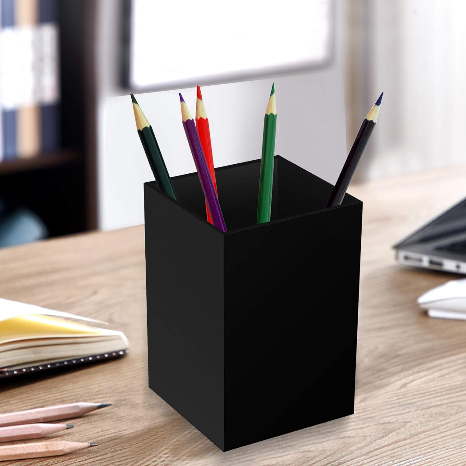 Acrylic Pen Holder for Desk, Black Pencil Organizer, Makeup Brush Holder Cup Storage Office Desktop Stationery Organizer - Image 5