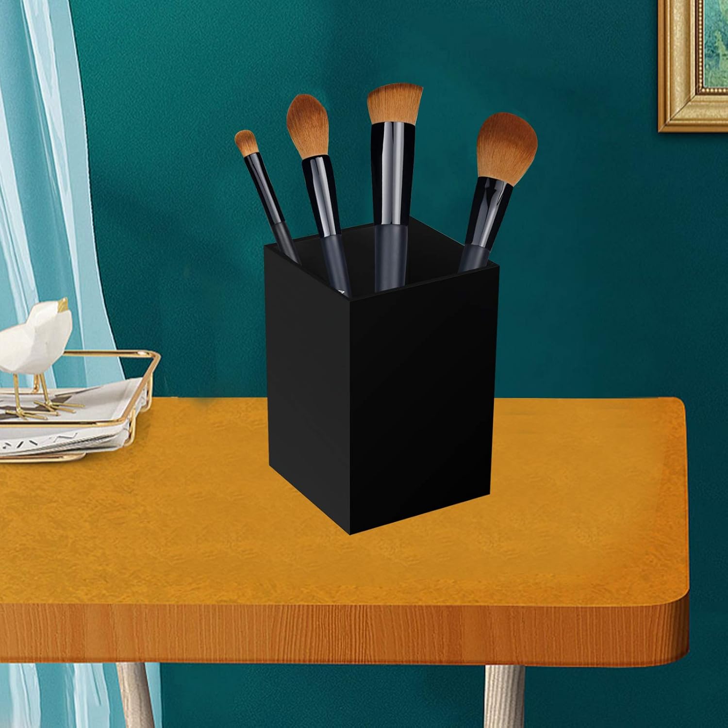 Acrylic Pen Holder for Desk, Black Pencil Organizer, Makeup Brush Holder Cup Storage Office Desktop Stationery Organizer - Image 6