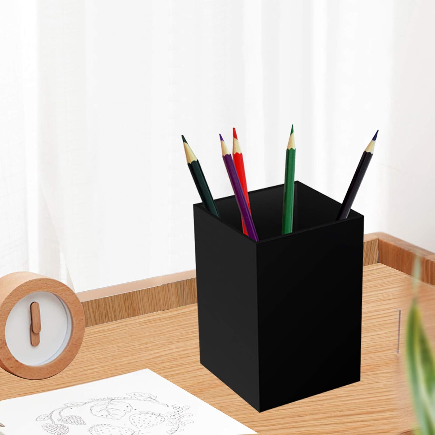 Acrylic Pen Holder for Desk, Black Pencil Organizer, Makeup Brush Holder Cup Storage Office Desktop Stationery Organizer - Image 7
