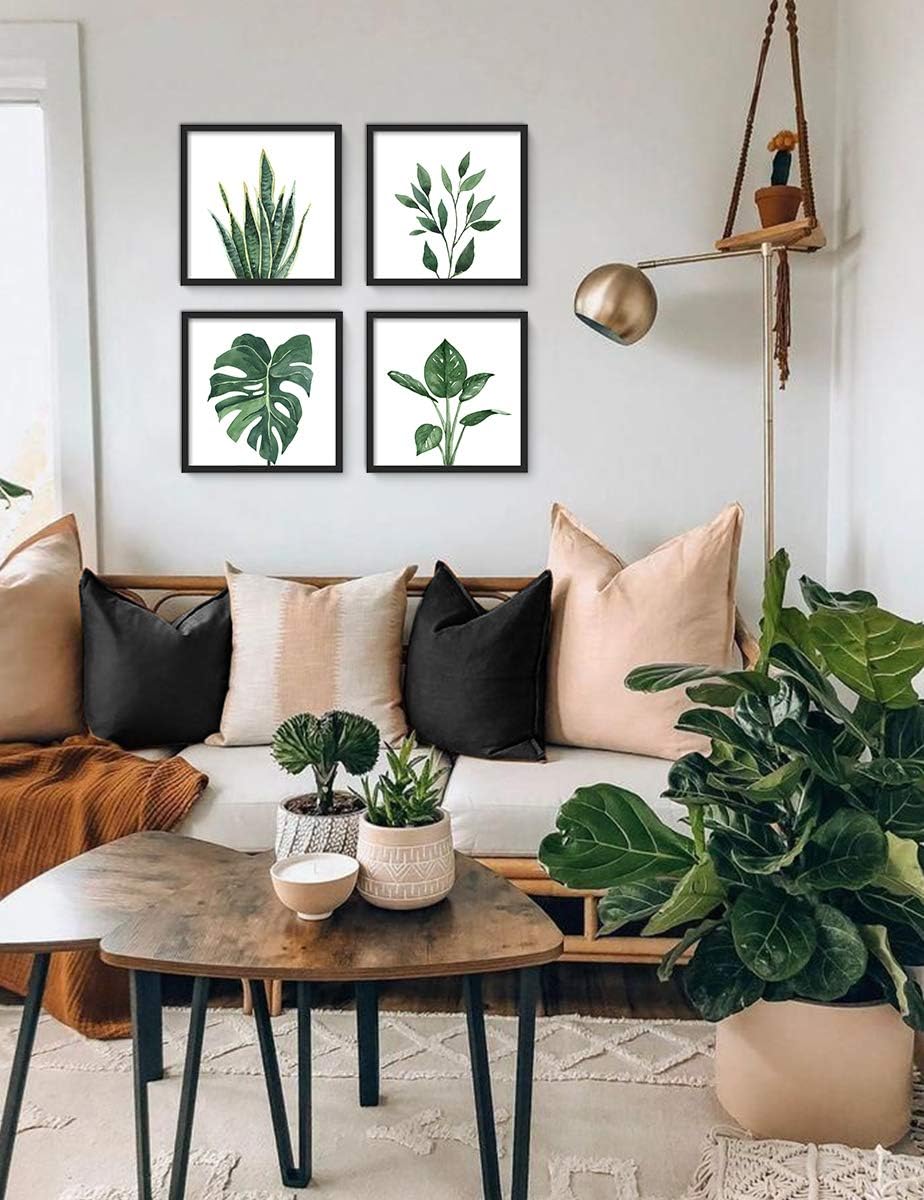 Bathroom Wall Art Set of 4 Botanical Wall Decor Green Plant Picture Frame Prints for Home Bedroom Restroom Decoration (Black, 10x10) - Image 2