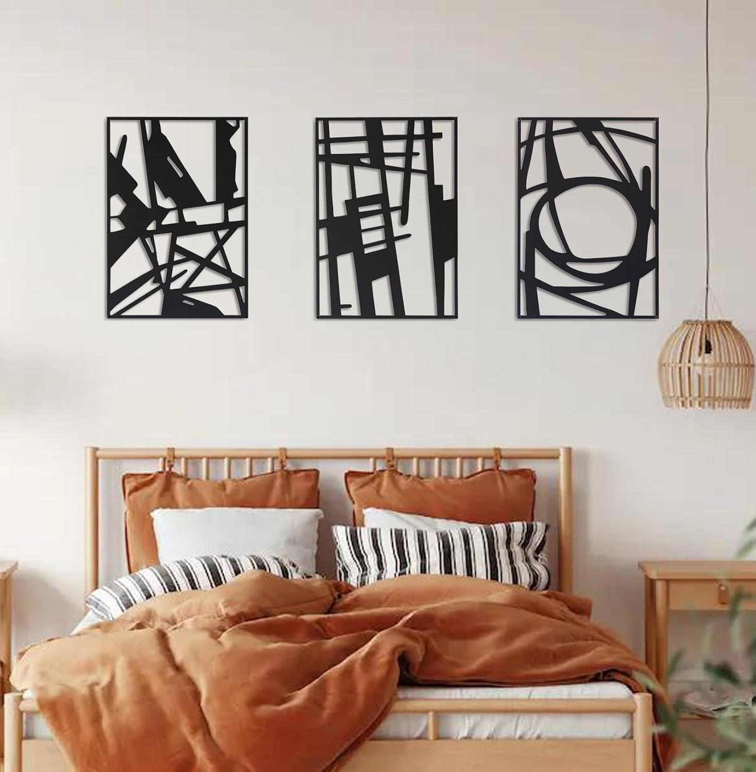 Metal Wall Art Decor for Living Room Bedroom Bathroom, Black Abstract Metal Wall Art Decor Sculptures, Modern 3D Single Line Textured Minimalist Decor for Home Office (17" x 12.2" x 3PCS) - Image 2