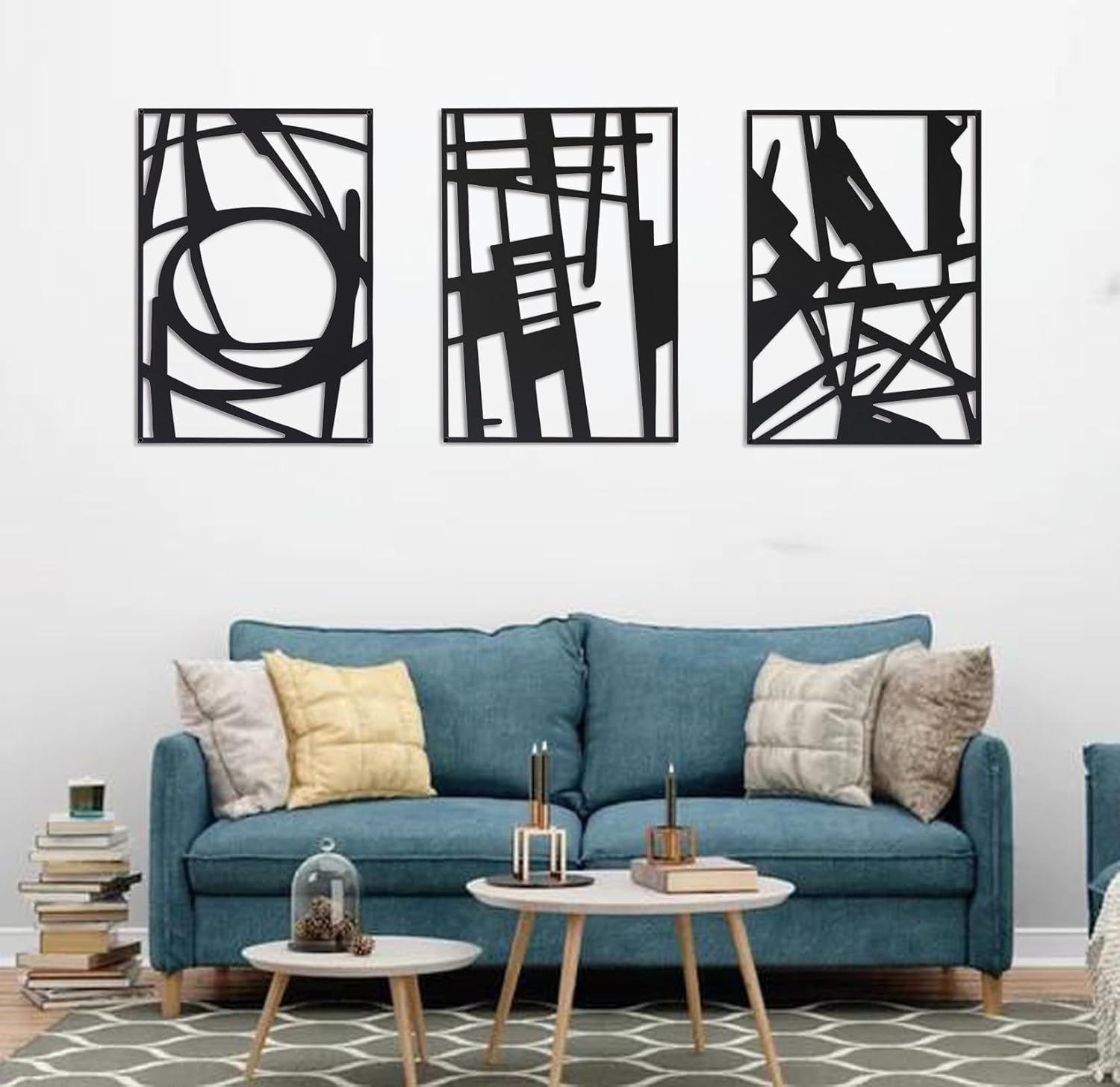 Metal Wall Art Decor for Living Room Bedroom Bathroom, Black Abstract Metal Wall Art Decor Sculptures, Modern 3D Single Line Textured Minimalist Decor for Home Office (17" x 12.2" x 3PCS) - Image 4