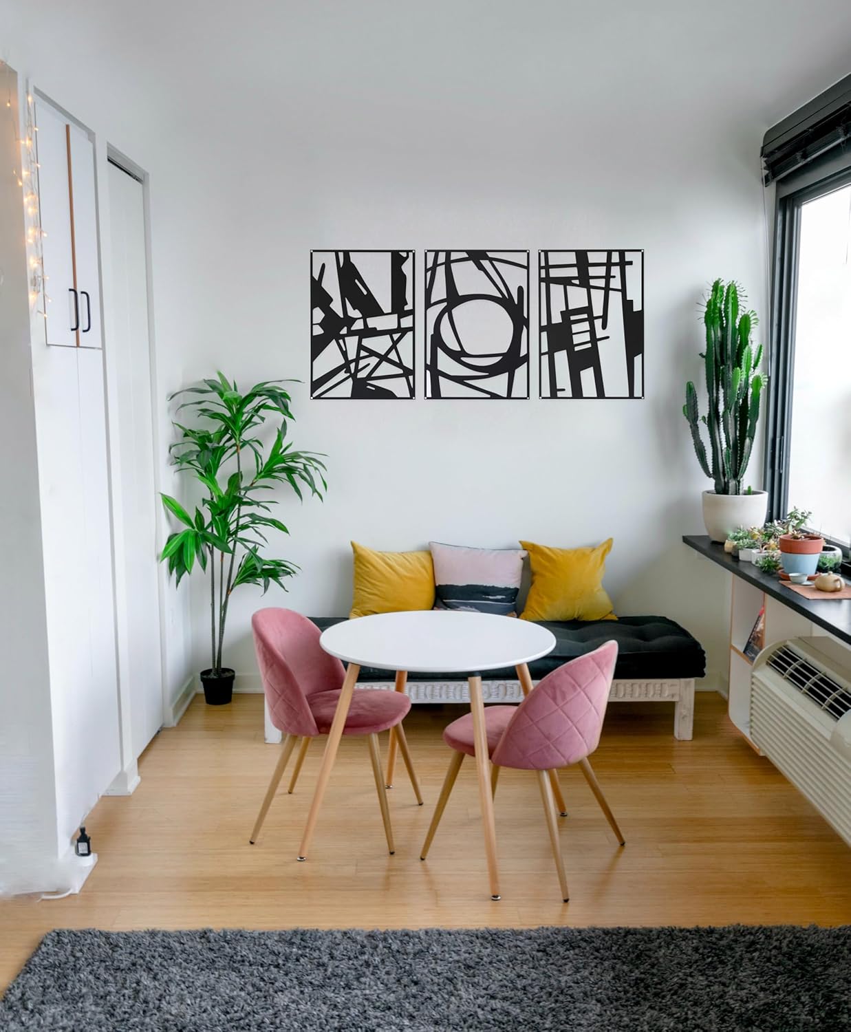 Metal Wall Art Decor for Living Room Bedroom Bathroom, Black Abstract Metal Wall Art Decor Sculptures, Modern 3D Single Line Textured Minimalist Decor for Home Office (17" x 12.2" x 3PCS) - Image 6